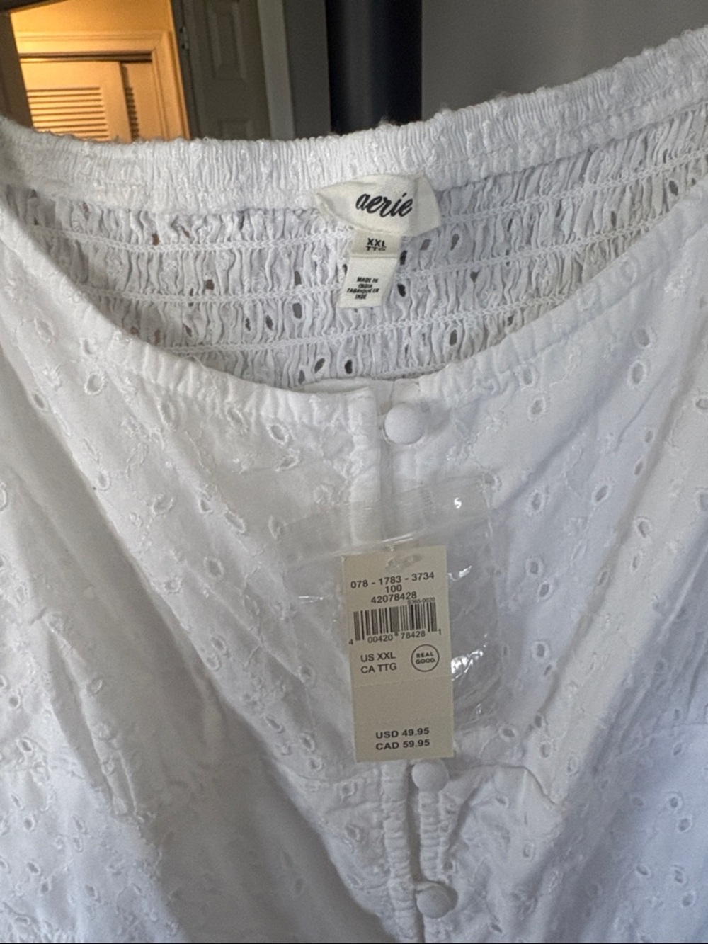 NWT XXL aerie White Eyelet Peplum Button-Front Blouse - Picture 2 of 4